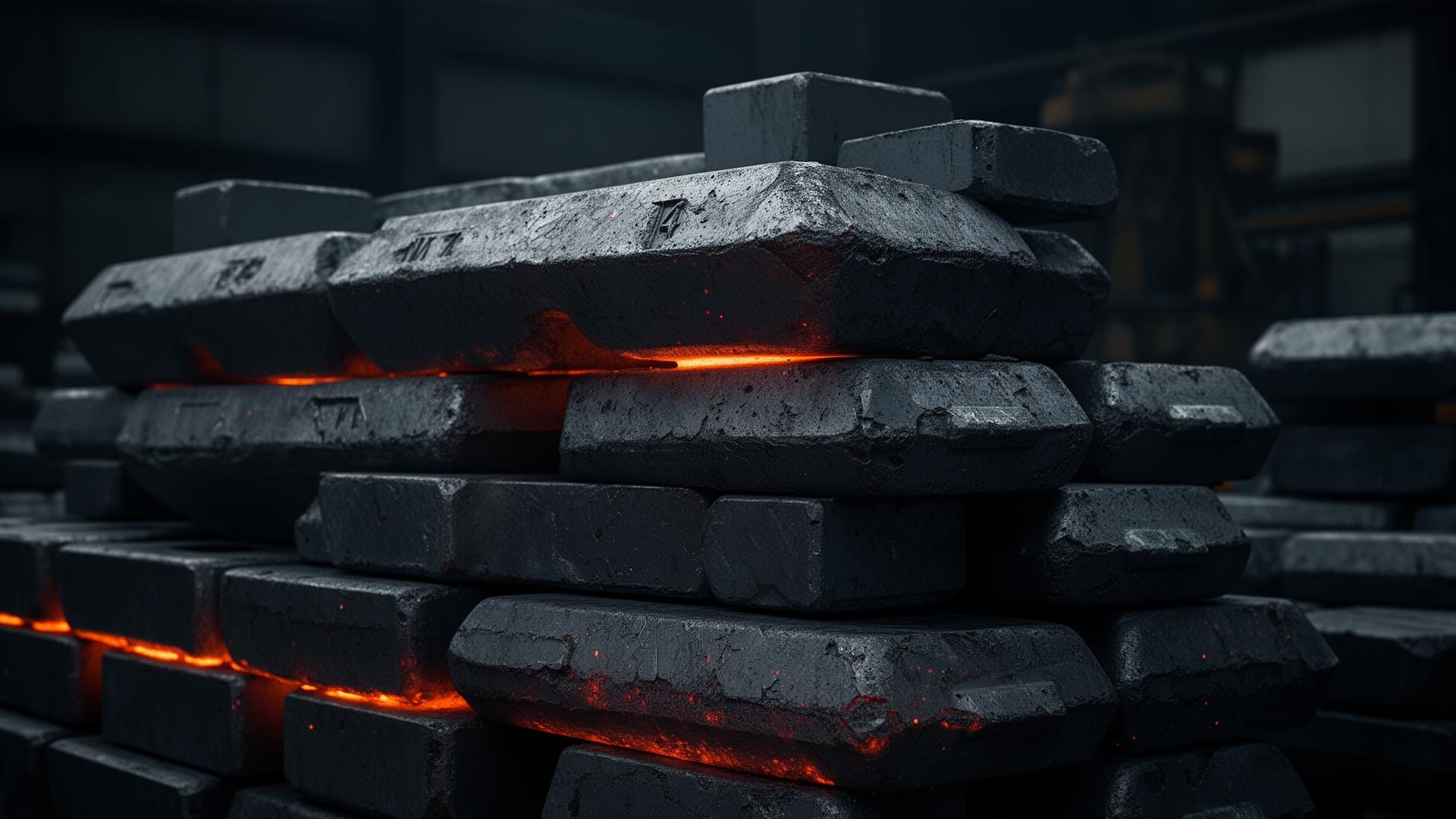 Freshly cast high-speed steel ingots and billets